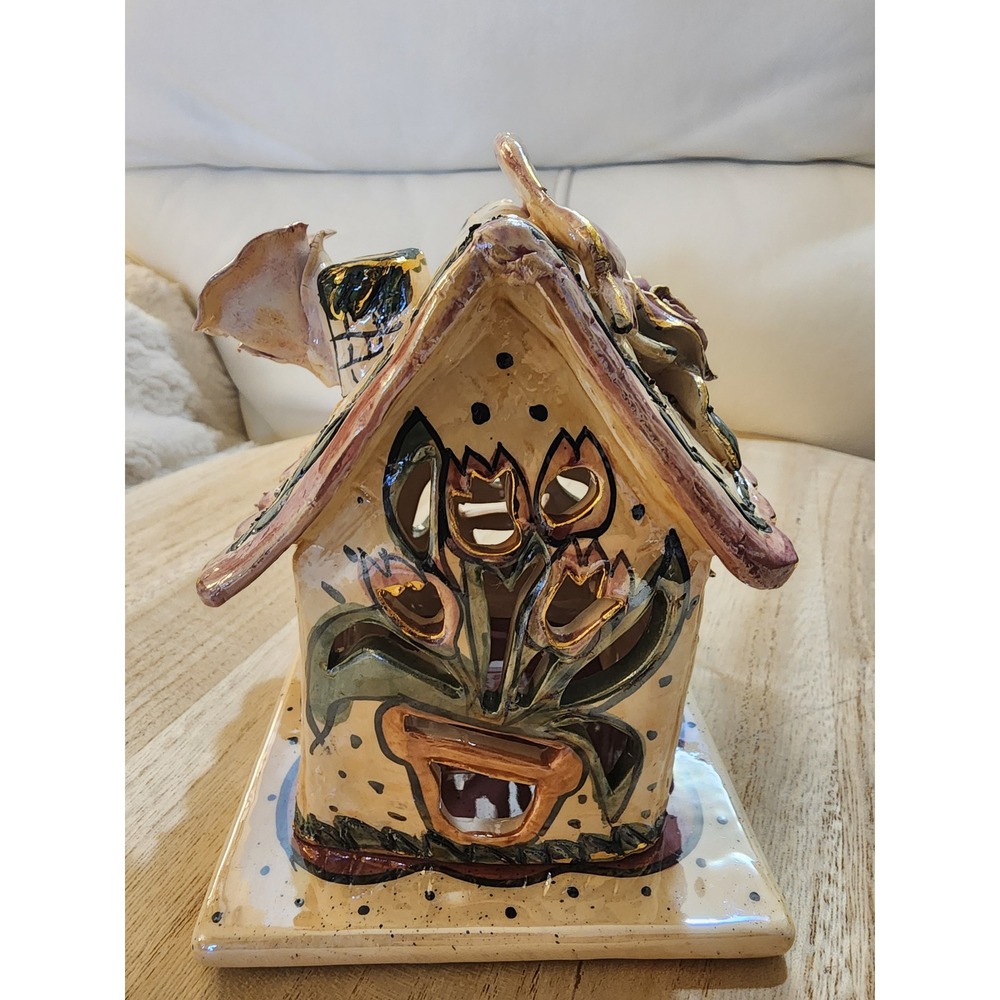 Blue Sky Heather Goldminc Clayworks Joy Rose Ceramic Tea Light House CL20012 - Picture 3 of 6